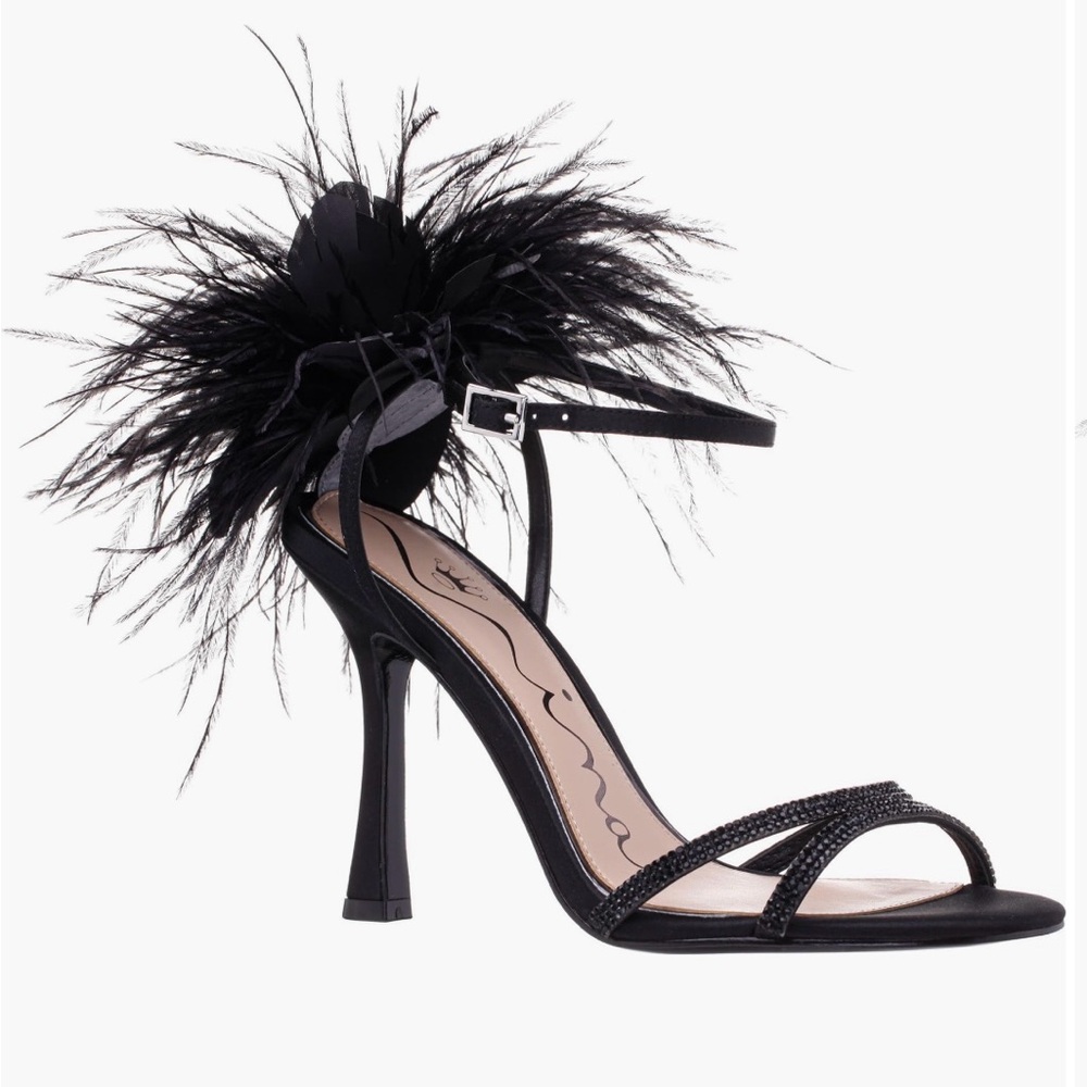 Nina Black Feathered Heels